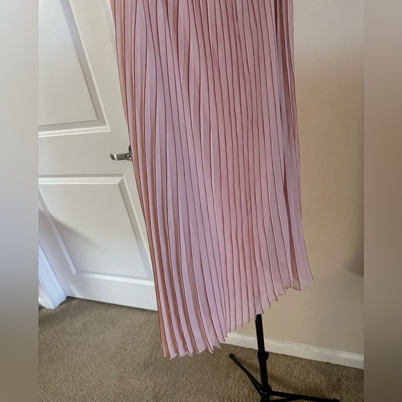WD.NY Blush Pink A-Line Pleated Skirt With Burgundy Accents - Picture 3 of 8